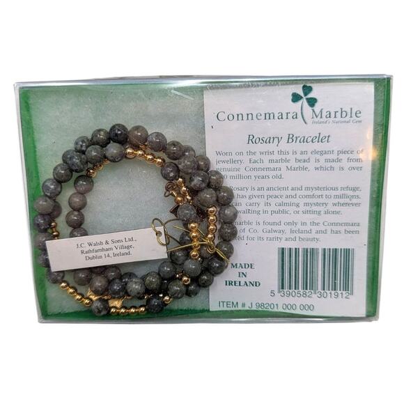 Connemara Marble Rosary Bracelet Made in Ireland Gold Tone Beads Gift Box - Picture 2 of 2